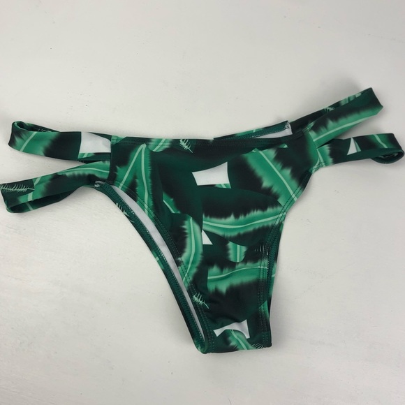 🎁Bundle 4 Free! Green Palm Print Cheeky Bikini Bottoms - Picture 1 of 10